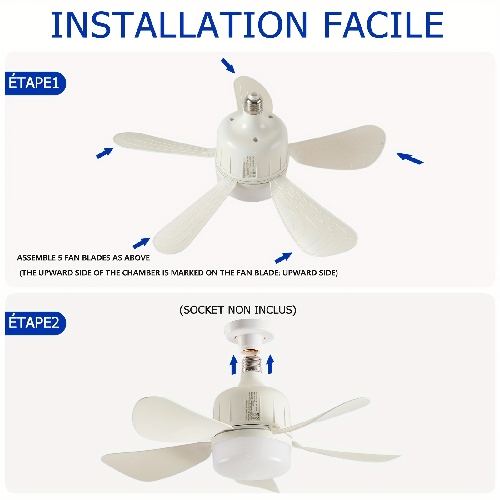 2pièces AOSUI Lumières modernes de ventilateur de plafond avec fonction de mémoire et télécommande - Design à 5 pales à 3 vitesses, base E27/E26, 44.96 cm prise blanche pour cuisine, chambre, entrepôt et petites pièces, éclairage LED, installation facile, idée de cadeau parfaite, luminaire de ventilateur de plafond, éclairage d'entrepôt, design lumineux élégant, luminaires durables
