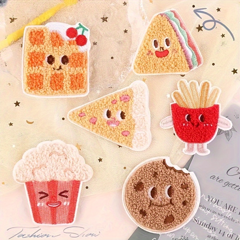 TEMU 6pcs Ironing/sealing Decal Sheets, Mixed Color, With Fries, Sandwich, Design, For And Accessories