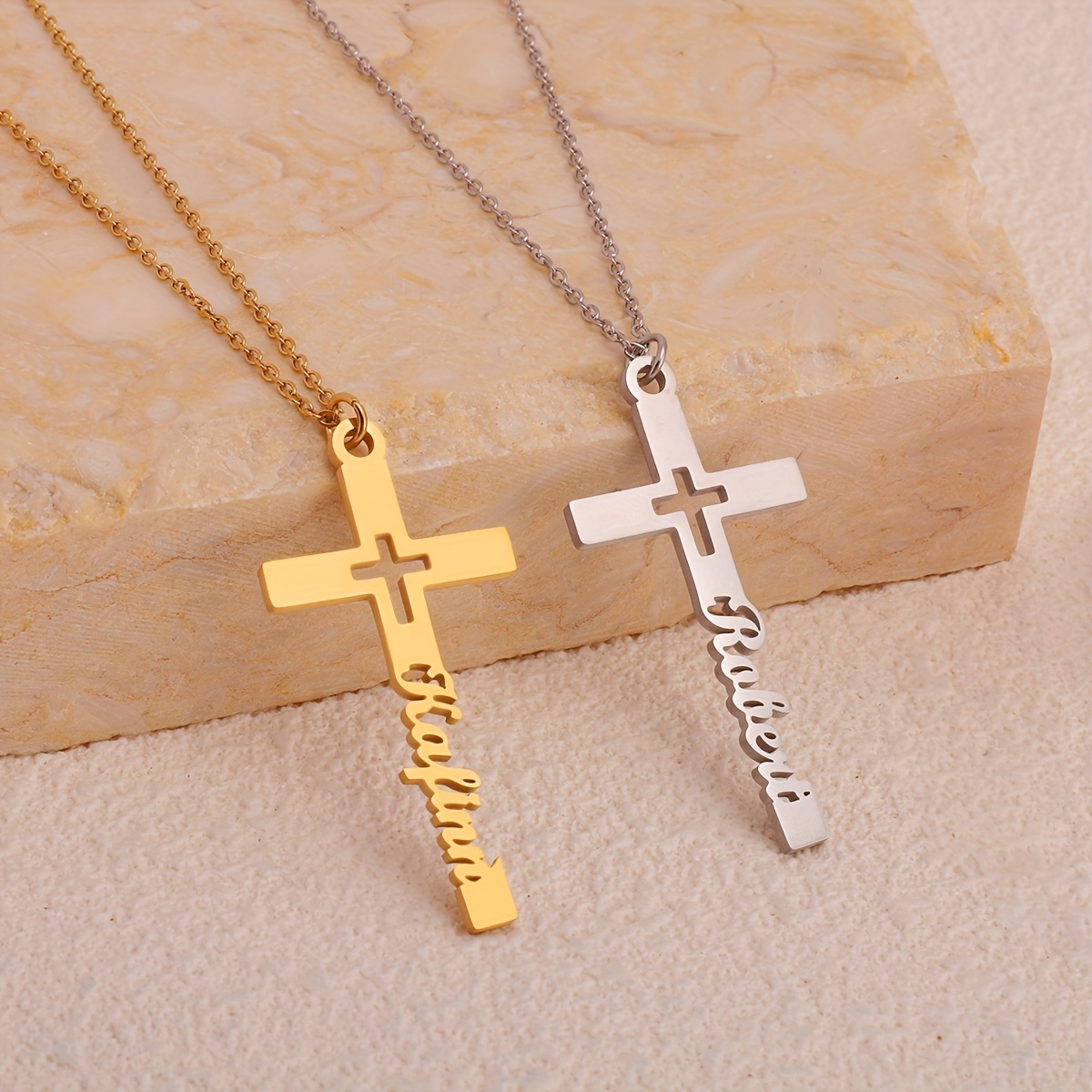 customized personalized name necklace cross pendant 18k Temu
