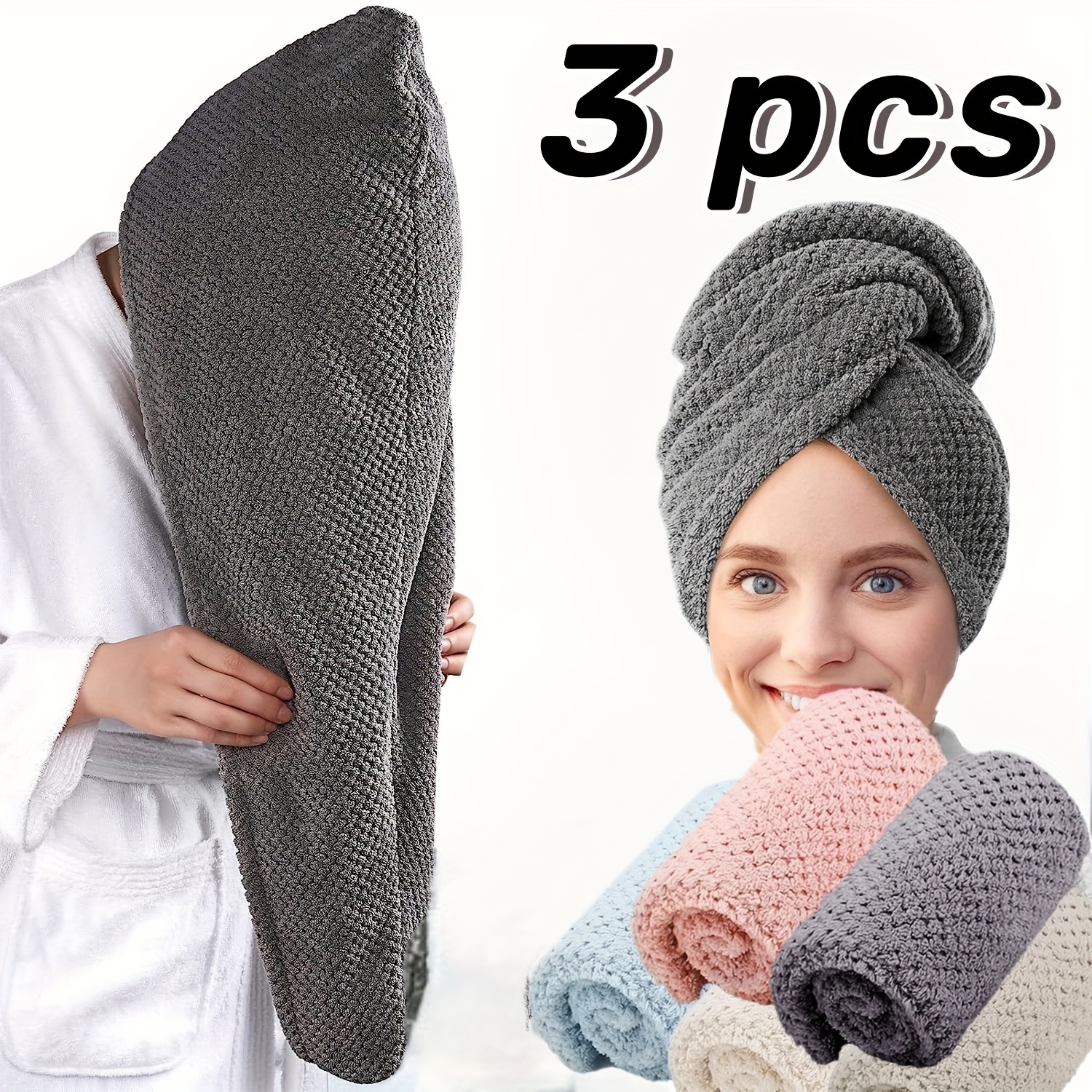 

3pcs Premium Quick-drying Microfiber Head Towel Wrap, Super Absorbent Soft And Comfortable Hair Drying Towel For Frizzy Hair, 9.8 "x 25.5", Must Have Daily Towel Gift, Bathroom Supplies, Home Supplies