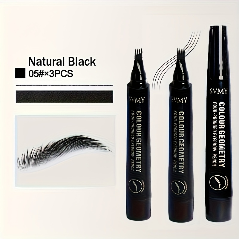 TEMU 3-pack Four-fork Eyebrow Pencil - 5 Shades For Natural Makeup Effect, Water-resistant And Sweat-proof, Portable Design, Suitable For Carrying