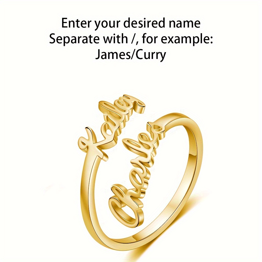 TEMU Bague Personnalisée - Bague Ouverte Plaquée Or 18K avec 2 , Cadeau Exclusif pour Épouse, Bagues Assorties pour Couple, Cadeau pour la
