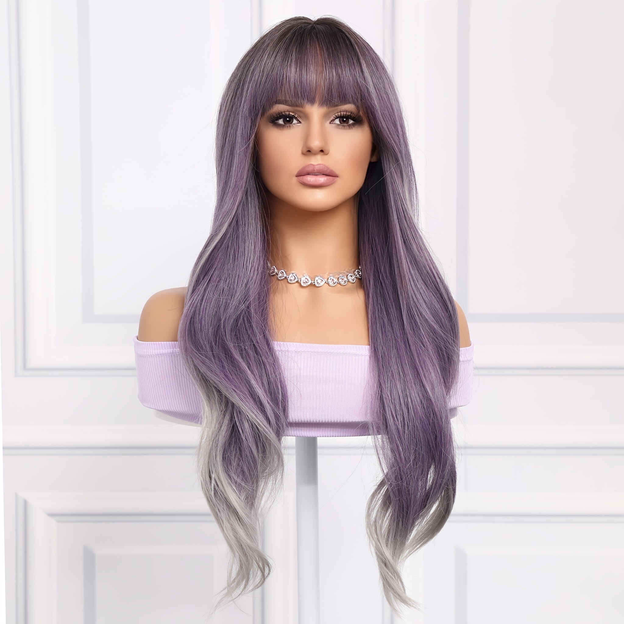 

Body Wave Purple Ombre Long Synthetic Fiber Wig, Elegant And Artsy Style, For Various Occasions, Breathable, Comfortable And Easy To Care For, 28 Inches