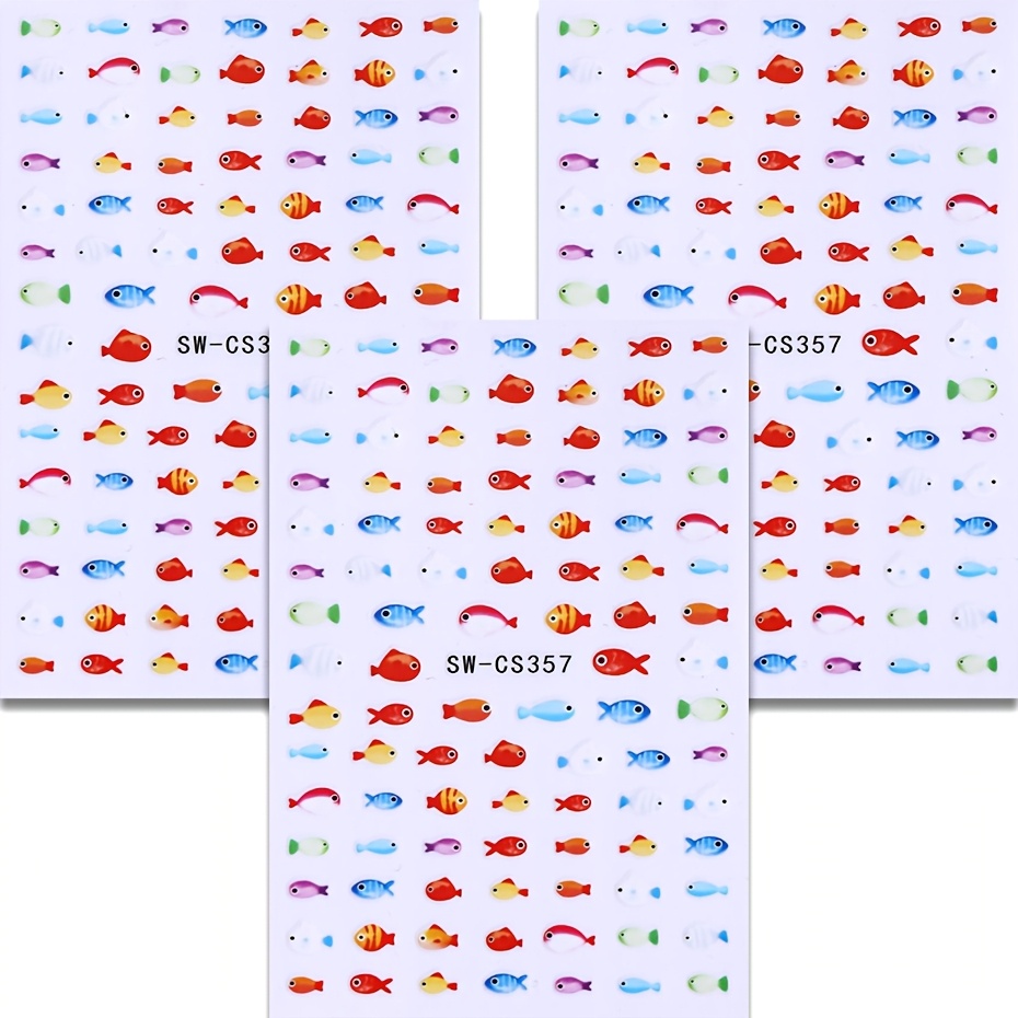 3 Ocean-themed Nail Stickers - Cartoon Little Fish And Iridescent Fish Summer Nail Supplies For Nail Decoration - Easy To Apply - Suitable For Nail Design - Sw-cs357