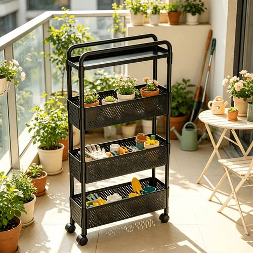 carro de almacenamiento móvil de 4 niveles con ruedas universales, diseñado para un movimiento y una colocación estable. de malla hueca es ventilada y transpirable, adecuada para guardar herramientas de jardinería de , macetas y plantas verdes