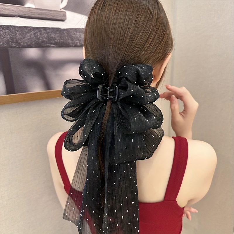 

1pc Elegant Bling Bling Rhinestone Decorative Bowknot Hair Claw Clip Large Non Slip Hair Grab Clip Vintage Hair Accessories For Women And Daily Uses