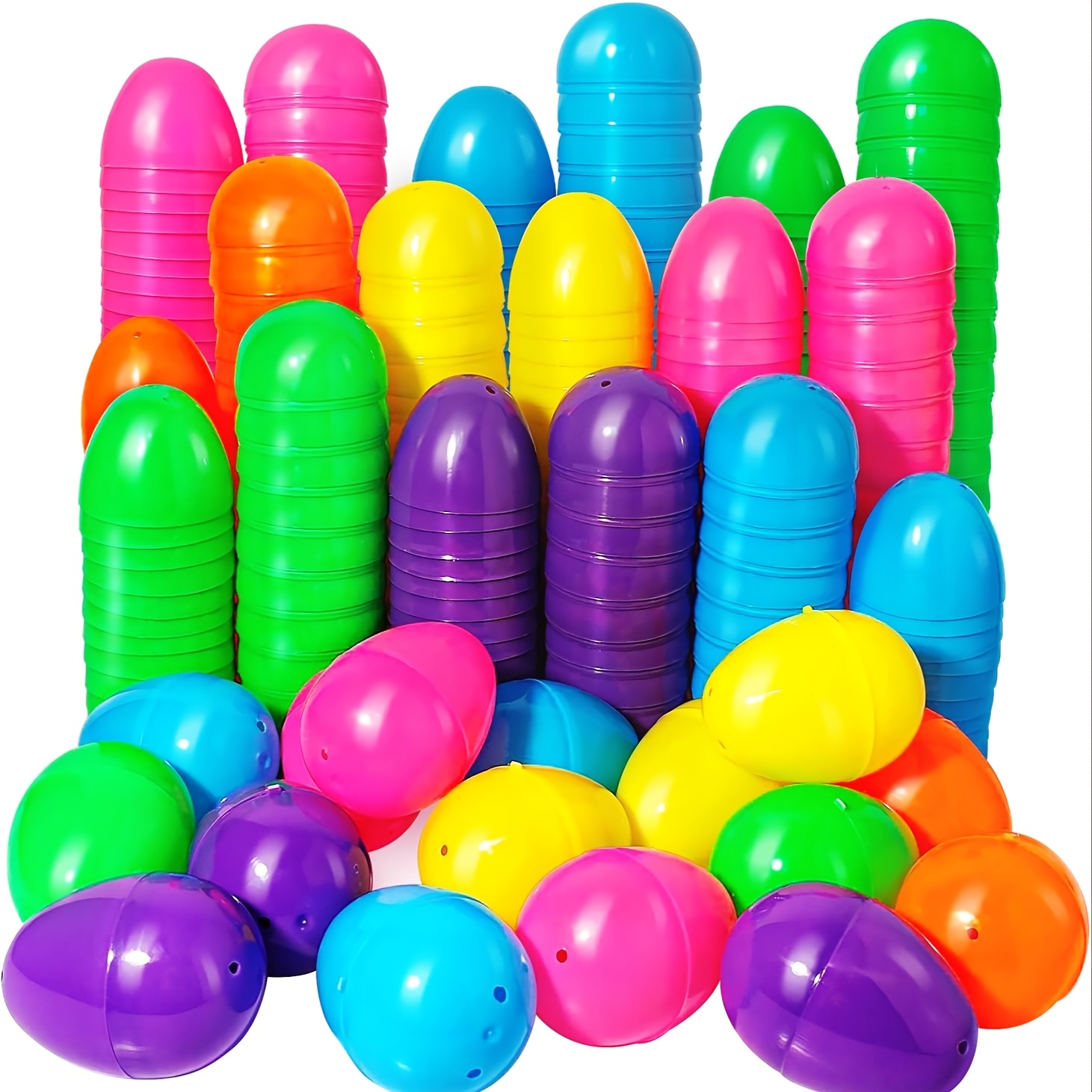 

12/24/50pcs, 6cm/2.36in Plastic Easter Open Eggs, , For Easter Hunt, Easter Theme Party Decor, Basket Filler Dark