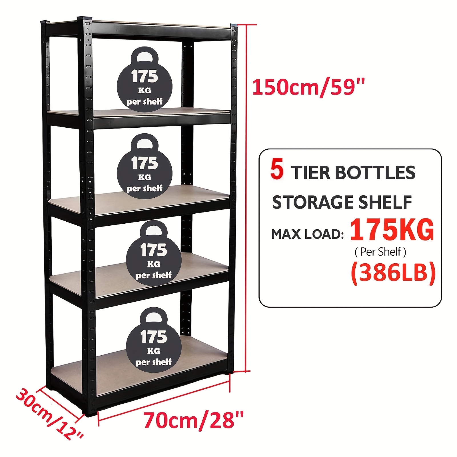 TEMU Garage Shelf Metal Shelving Units Heavy Duty 5 Tier Shelf Adjustable Shelving Shelf Racking Unit Storage Rack 175kg Per Shelf -metal Shelves