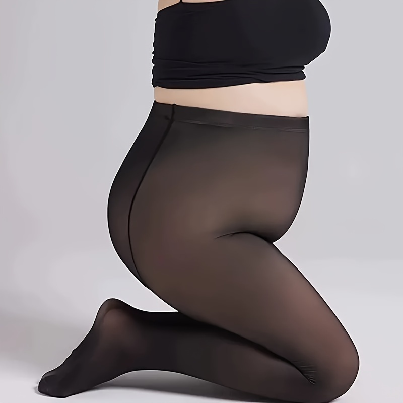 

Women's Plus Casual Tights, Plus Size Solid Fake Transparent High Waisted Warm Leggings For Fall & Winter