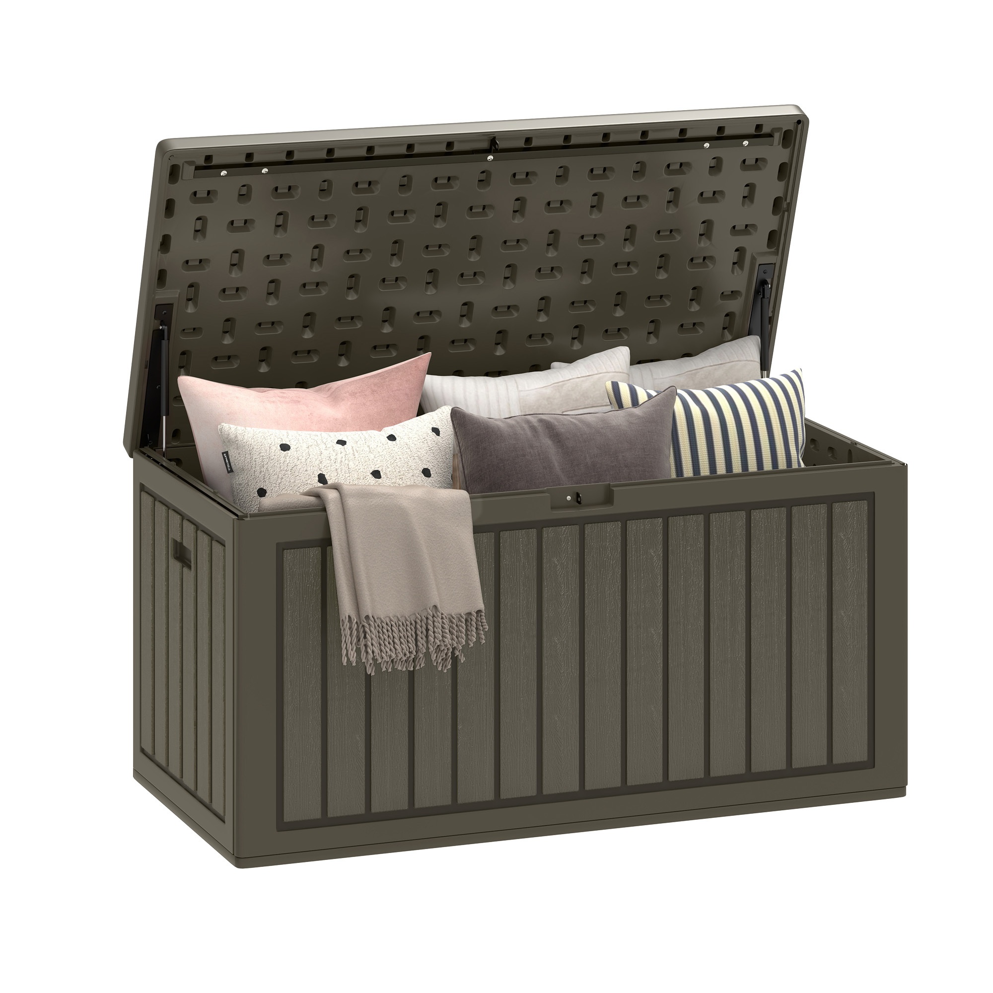 Image of 303l Garden Outdoor Storage Box, Resin Deck Box With Lockable Lid & Side Handles, Storage Bench For Patio Furniture, Cushions, Garden Tools