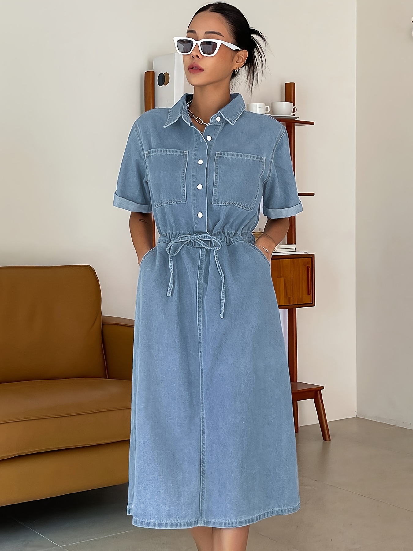 cardigan for denim dress Strapless Frayed Denim Midi A-Line Dress / Plain Crop Cardigan