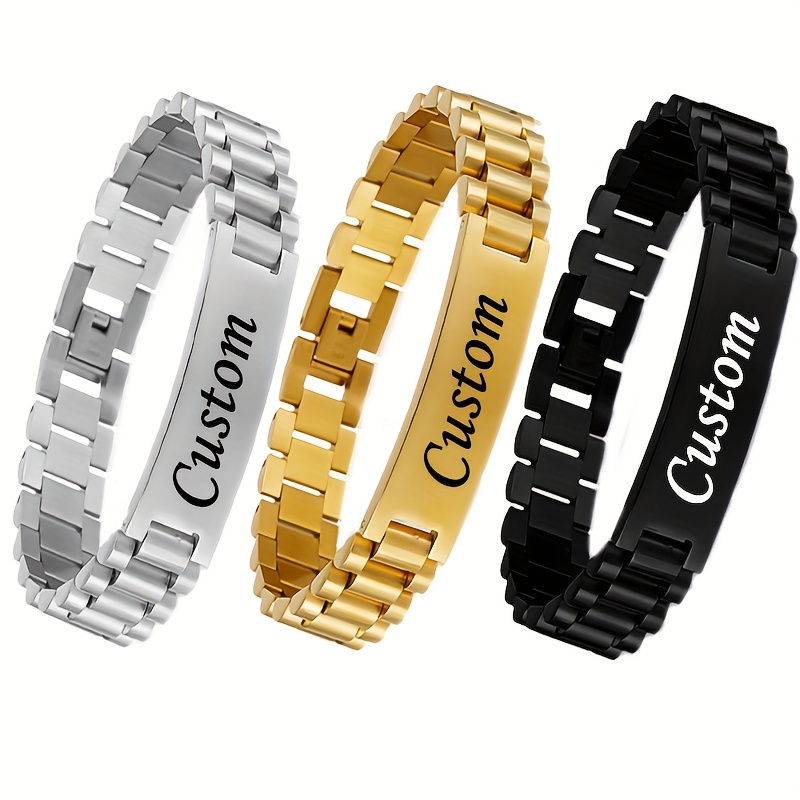 

Custom Engraved Men' Steel Bracelet - Personalize With Name & Date, In Silvery, Golden, Black | Ideal For Valentine's, Father's Day, Thanksgiving Gifts