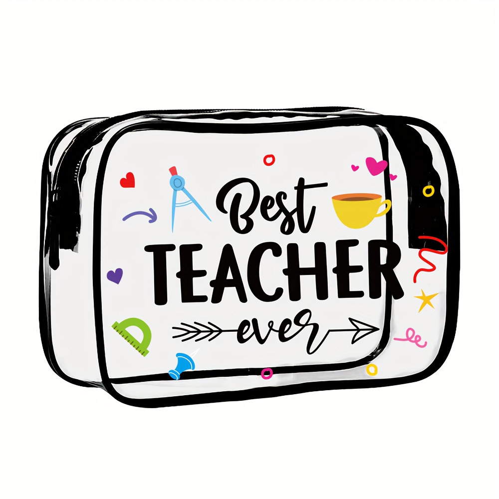 TEMU 's Day Portable Makeup Bag - Perfect Gift For Teachers - Pvc Material, Waterproof, Scent-free