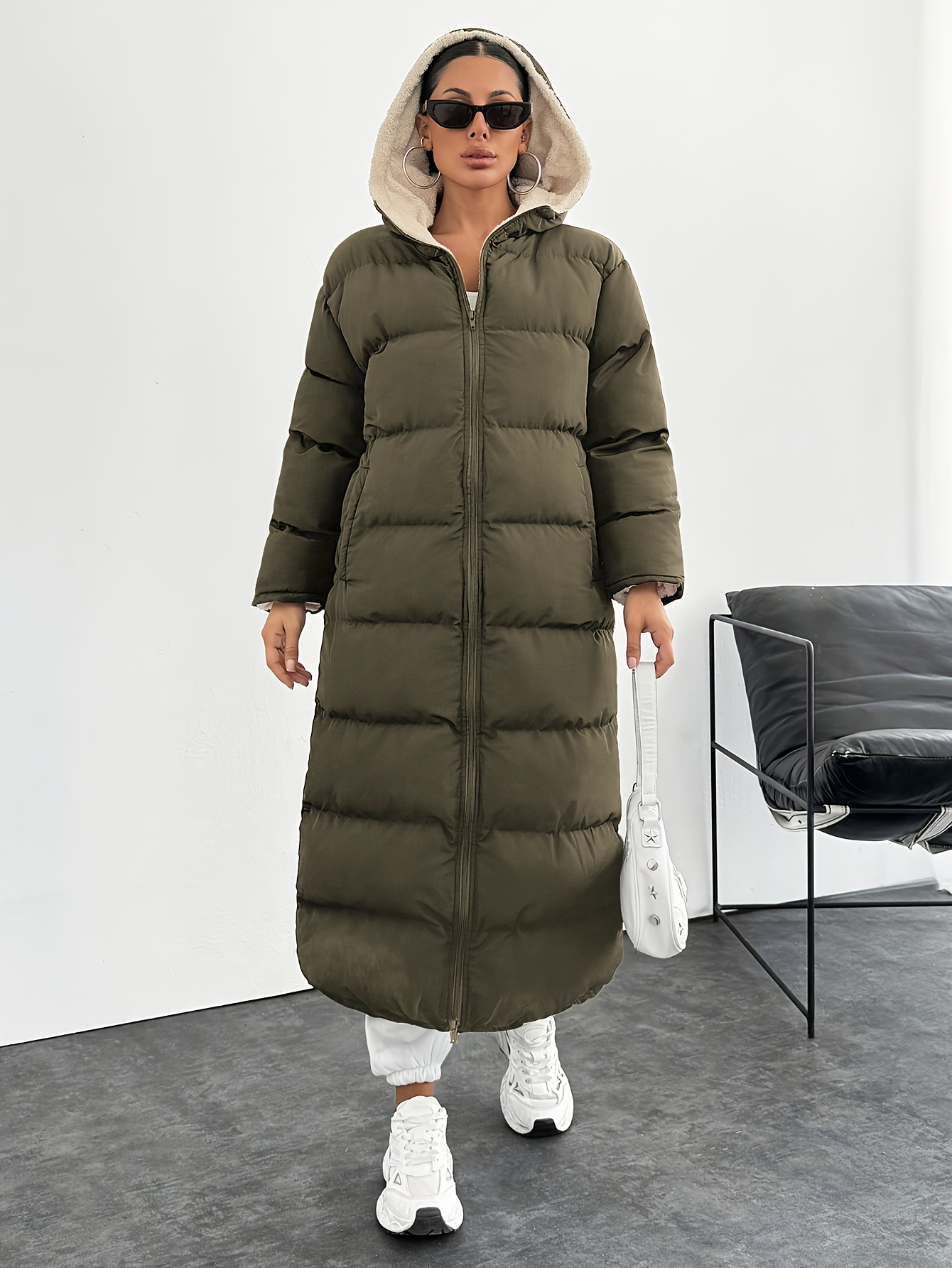 Puffer Coat Green Parka Black Fur Hood Michael Kors Down Puffer