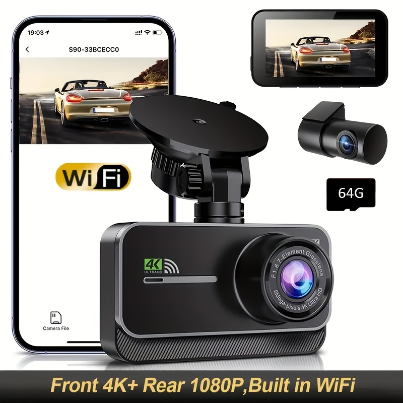 

4k Dash Cam For Cars Wifi Dvr Cars Video Recorder Rear View Camera For Vehicle Night Vision Parking Monitor(with 64gb Card)