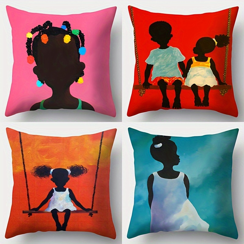 

4pcs Traditional African Throw Pillow Case, 18 * 18 Inch Modern Art Theme Decorative Cushion Cover For Outdoor Porch Patio Couch Sofa Living Room, No Pillow Core
