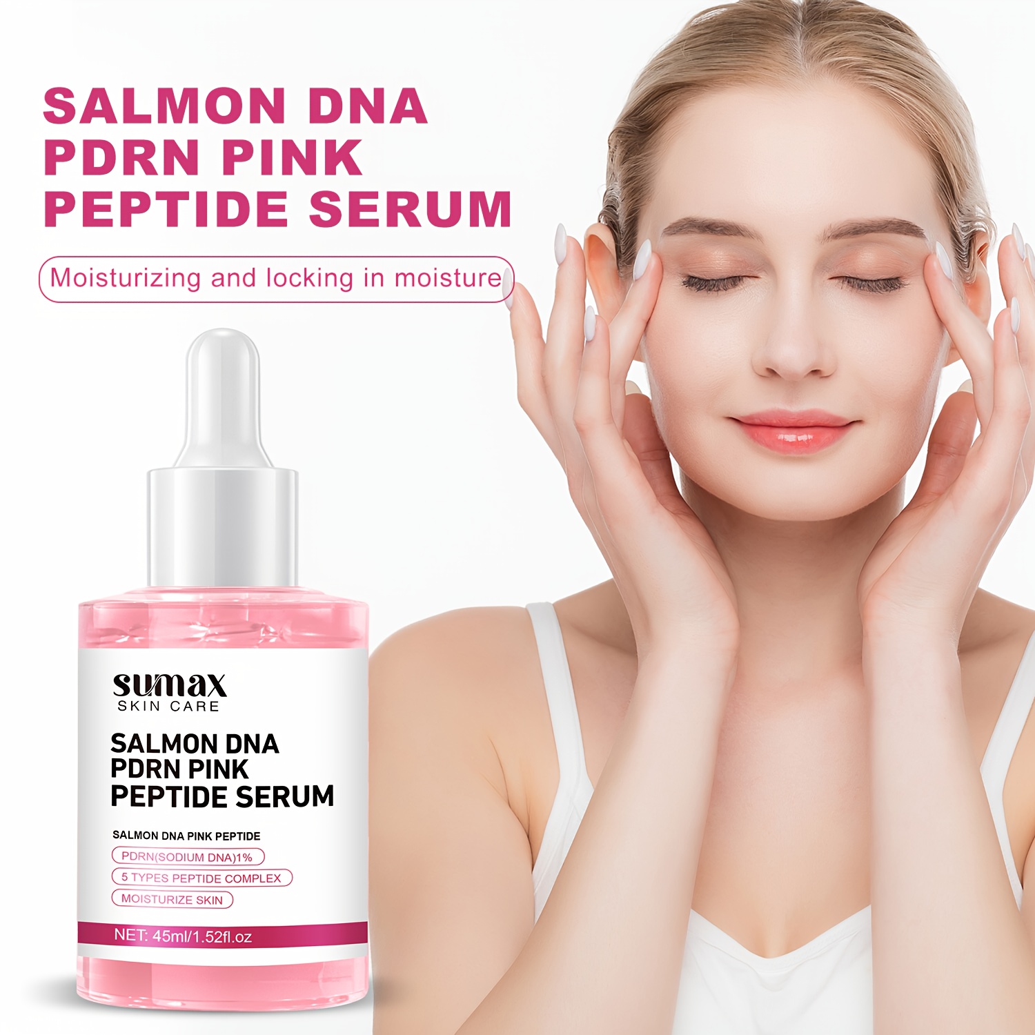 SUMAX Salmon Pink Peptide Skin Essence Is a Moisturizing Facial Essence with Salmon Oil And Various Peptide Molecules, Designed Specifically for Dry Skin During The Autumn And Winter Seasons, with a Volume of 1.52 Fl. Oz