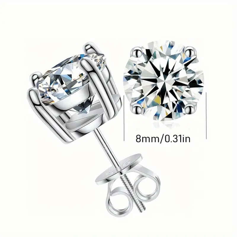 2pcs 2ct 2 moissanite stud earrings screw back 8mm 4ct s925 sterling silver     wedding birthday anniversary new year gift mothers day gift Product details 0