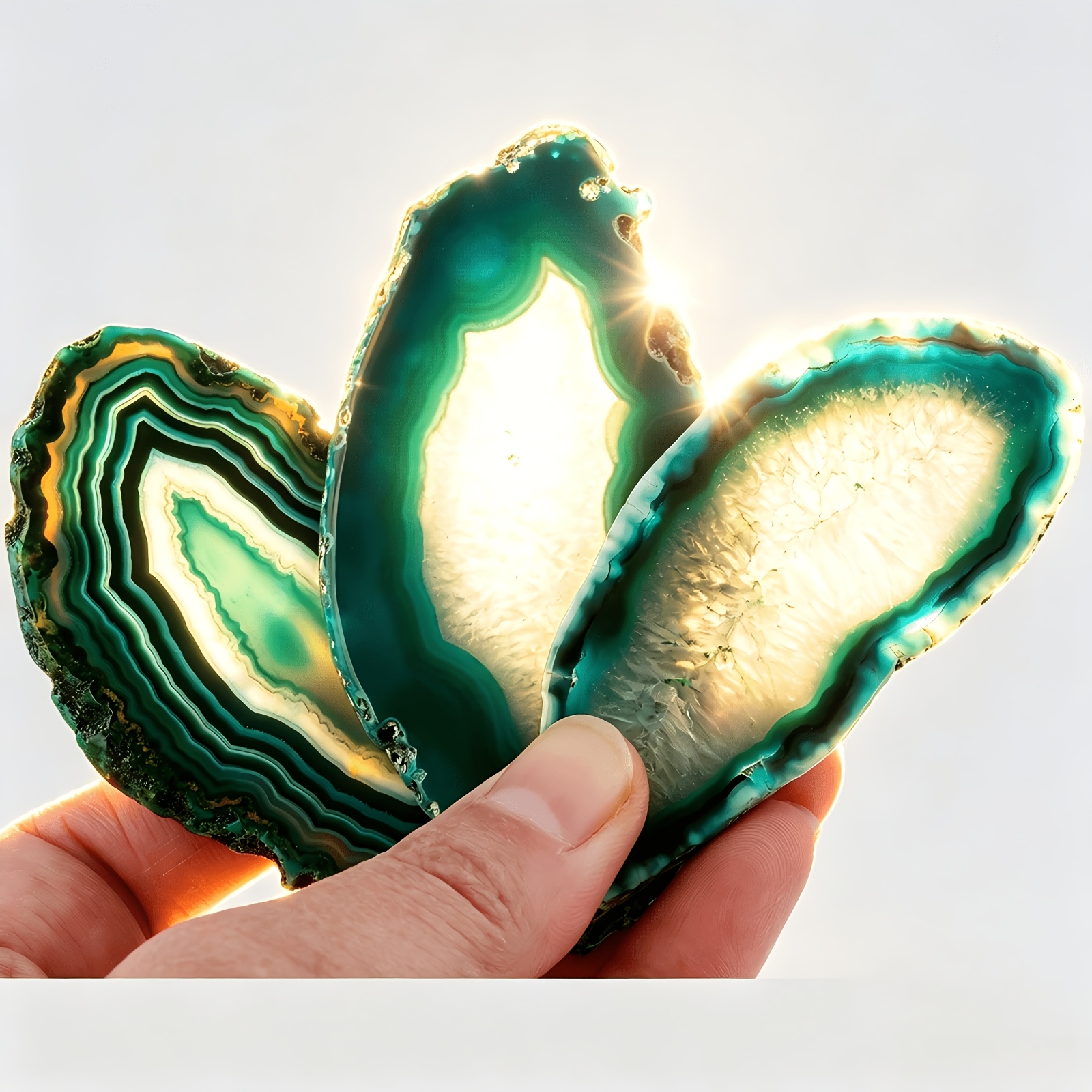 12pcs Natural Teal Green Banded Agate Geode Slices for Craft Making