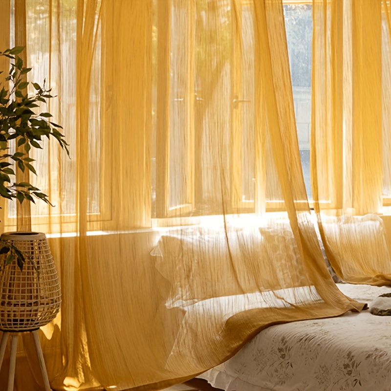 TEMU 1pc Japanese Sunset - Orange Sheer Curtains With Light & Privacy, Elegant Rod For Zen