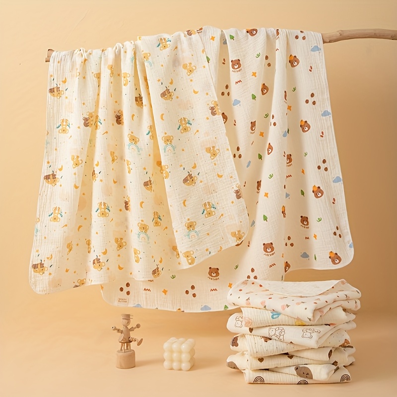 3pcs Double-Layer Baby Muslin Swaddles with Cute Prints