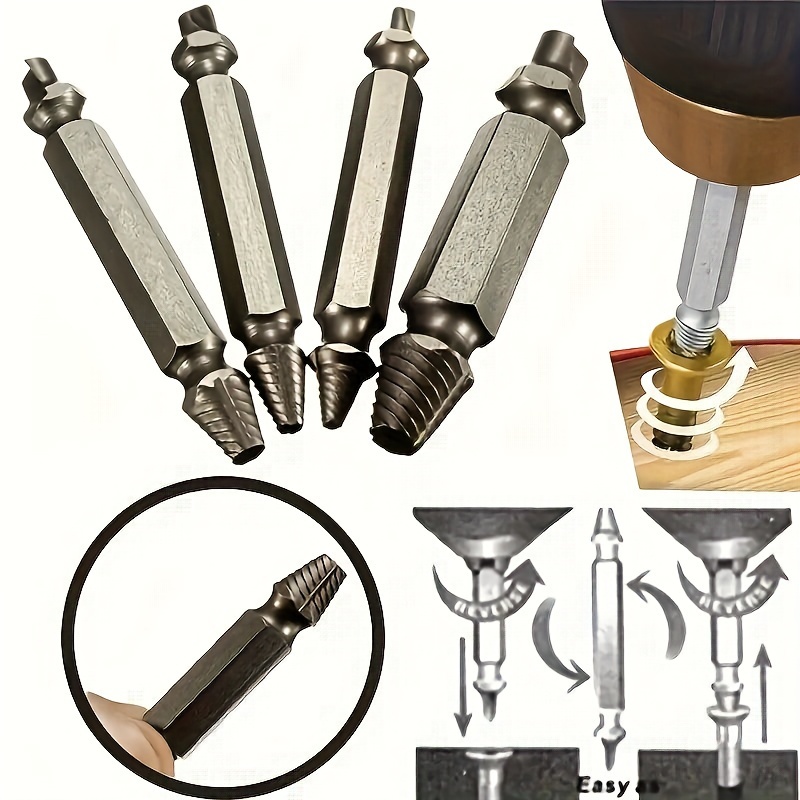 4pcs Effortlessly Remove Broken Screws with Steel Speed Out Extractor Drill Bit Set