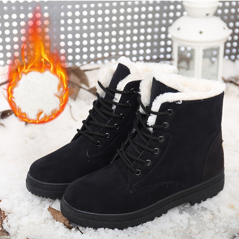

Women's Plush Inner Ankle Boots, Round Toe Non Slip Winter Mid Calf Boots, Winter Outdoor Platform Sneakers