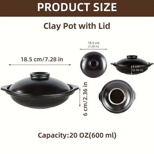 1 pack ceramic cooking pot clay pot with lid heat resistant shallow casserole pan for kitchen 20oz 600ml dishwasher safe