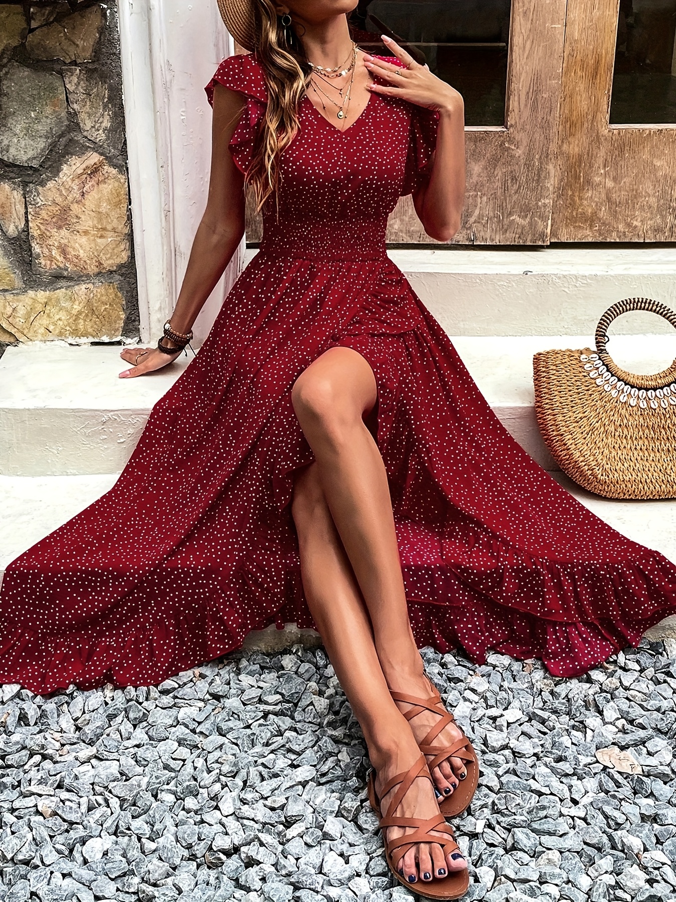 casual red dress floor length short sleeve deals Kianne | RED Draped Short-Sleeve Maxi Dress