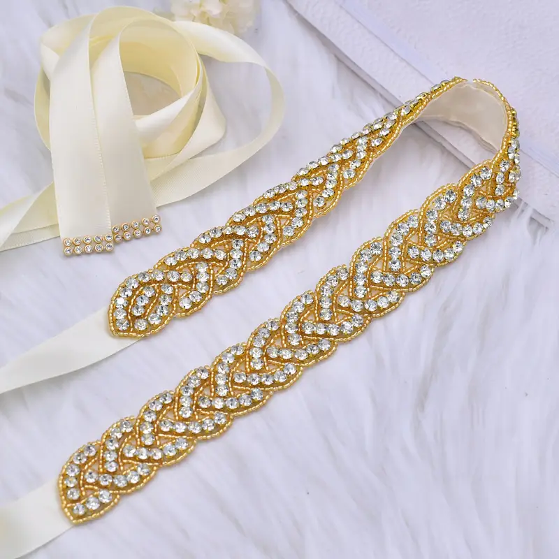 gold ribbon belt for dress Gold Crystal Bridal Belt on Champagne Satin Ribbon