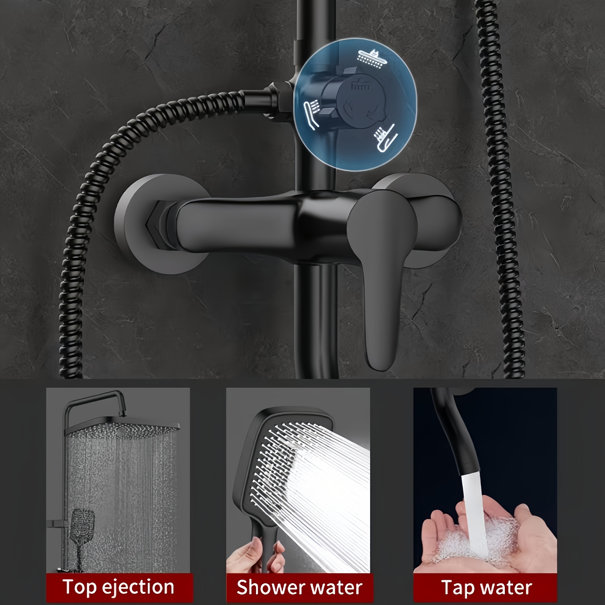 Modern Black Showerhead Set with Piano Key Rainfall Shower System