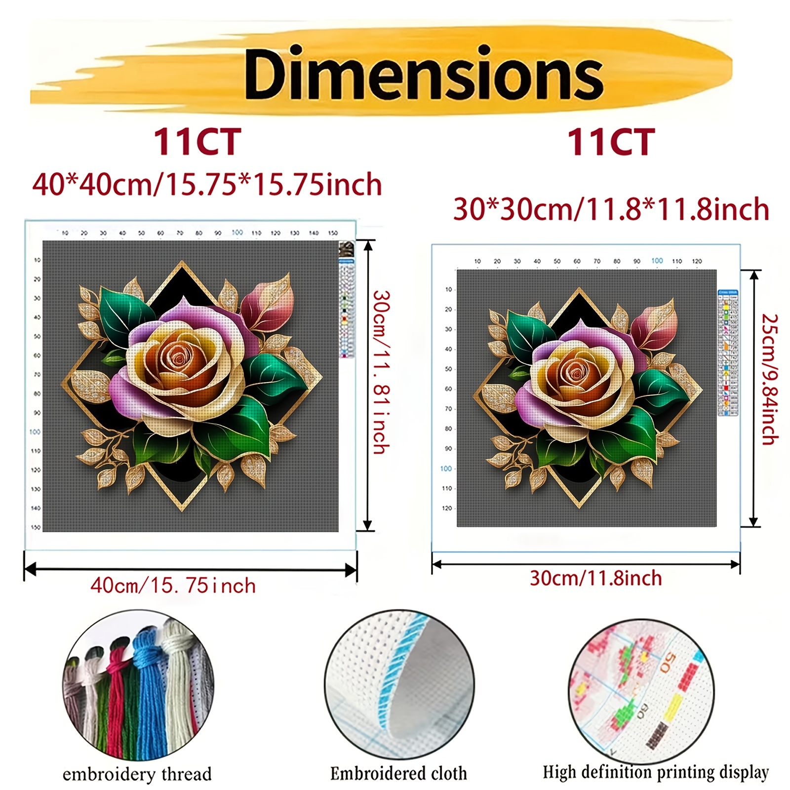 Frameless Cross Stitch Kit, Colorful Rose Jewelry Floral Pattern
