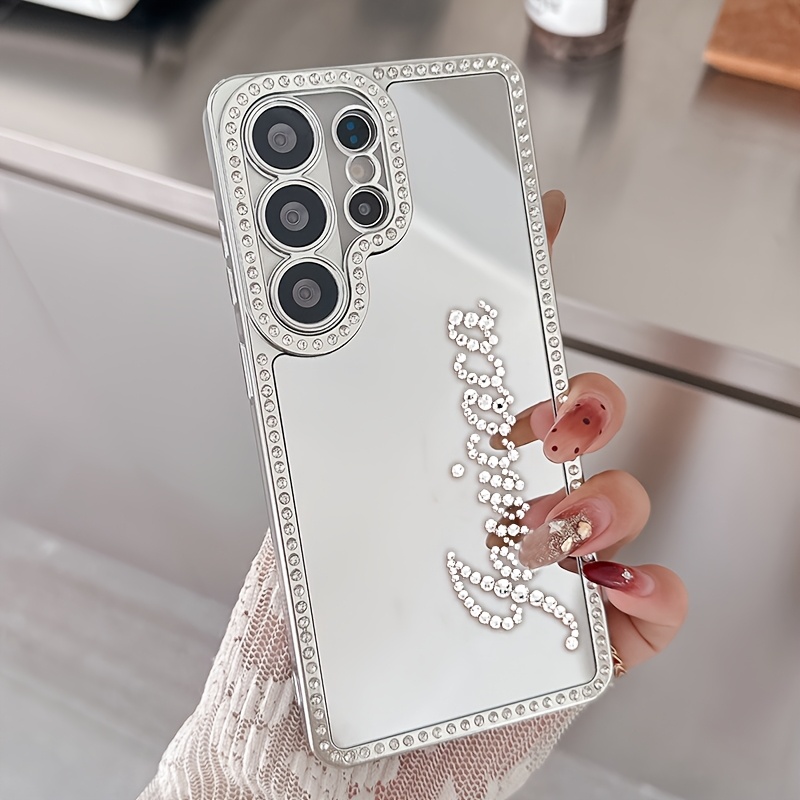 TEMU Phone Case - Personalized Customized Name Luxurious Rhinestone Makeup Mirror Phone Case Compatible With Galaxy S26 S25 S24 S23 Anti Fall