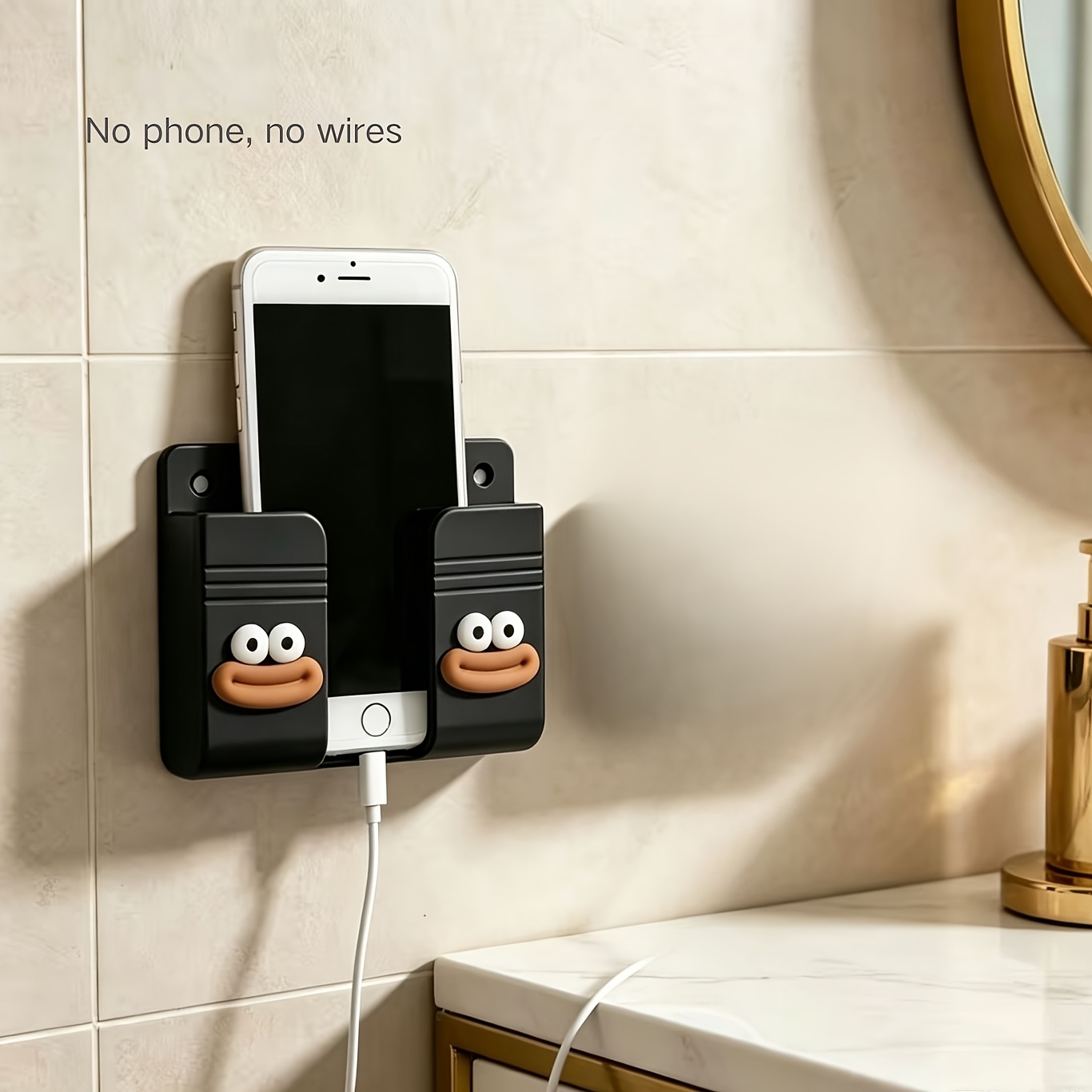 TEMU Punch-free Wall Mounted Phone Holder, Cute Cartoon Patterns Self-adhesive Phone Stand Holder, Multifunctional Wall Organizer For Bedroom, Living