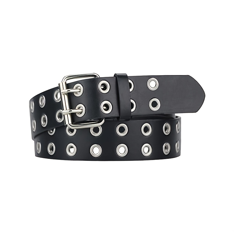 2pcs Double Pin Buckle Belts Eyelet PU Leather