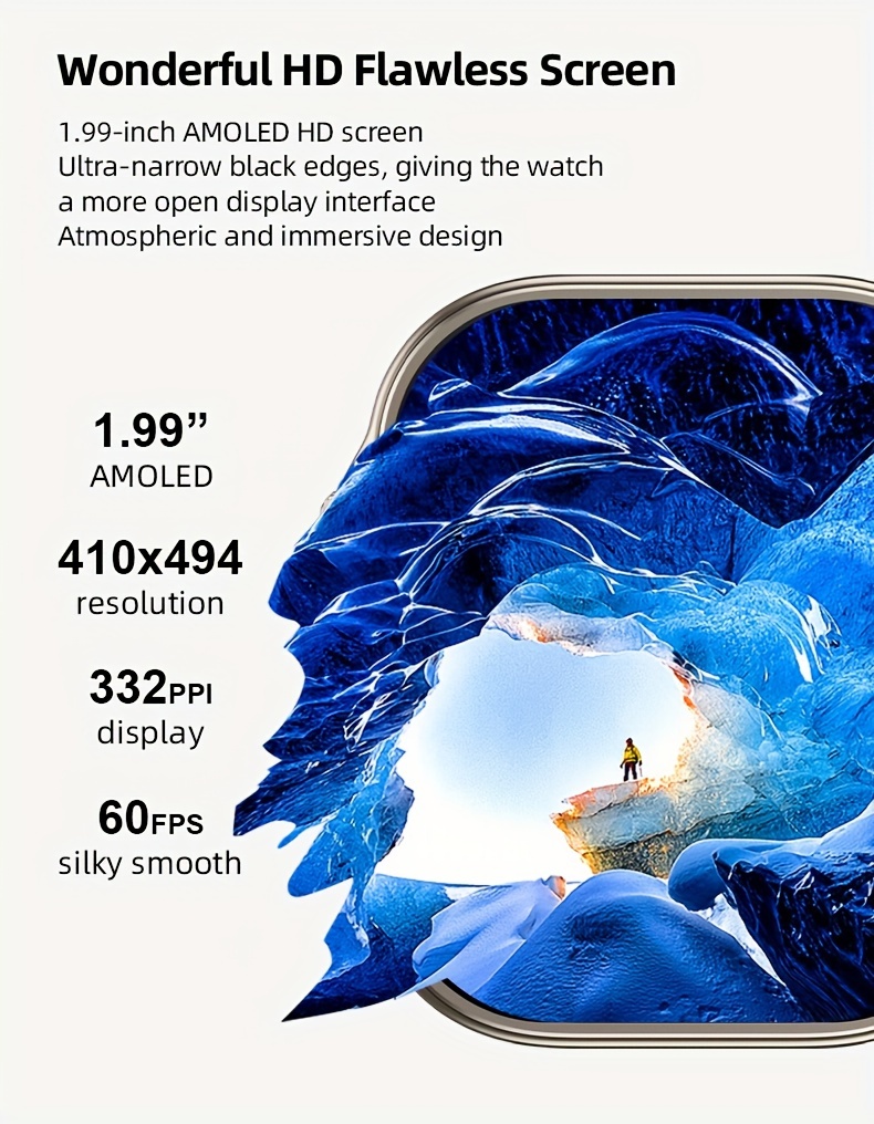 Montre intelligente GTX13 AMOLED de 1,99 pouces, Montre sportive, Appel en haute définition, Prise en charge de plusieurs modes sportifs, Écran haute définition 332 PPI, Couronne rotative, AOD, 60FPS, pour hommes et femmes, compatible avec iPhone et téléphone Android, Batterie 350mAh