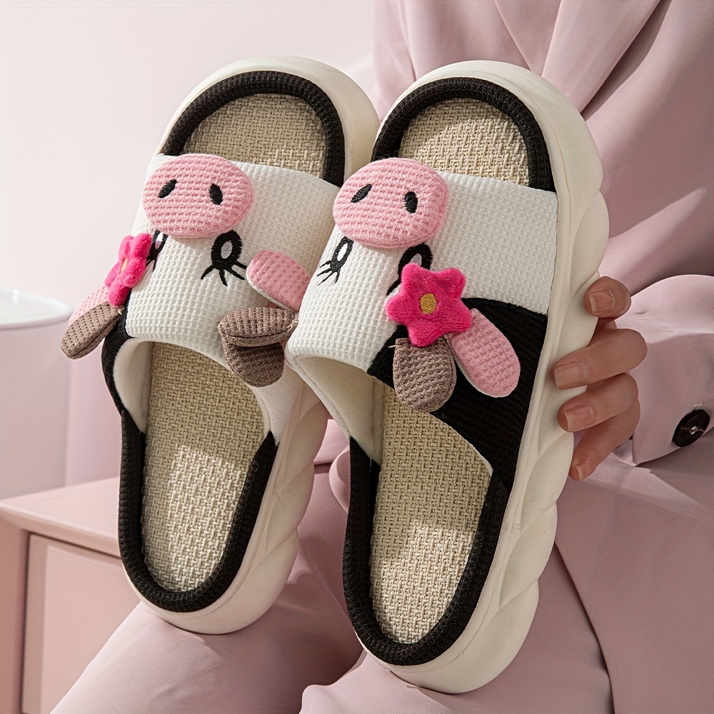 

Casual Cartoon Animal Slippers For Men And Women, Fabric Slip-on House Shoes With Tpr Sole, Round Toe Daily Indoor/ Slides, Sun Resistant - Universal Fit