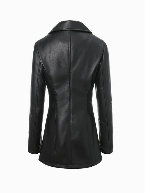 damen frühling/herbst pu fit eleganter mit anzugkragen, mittellange jacke