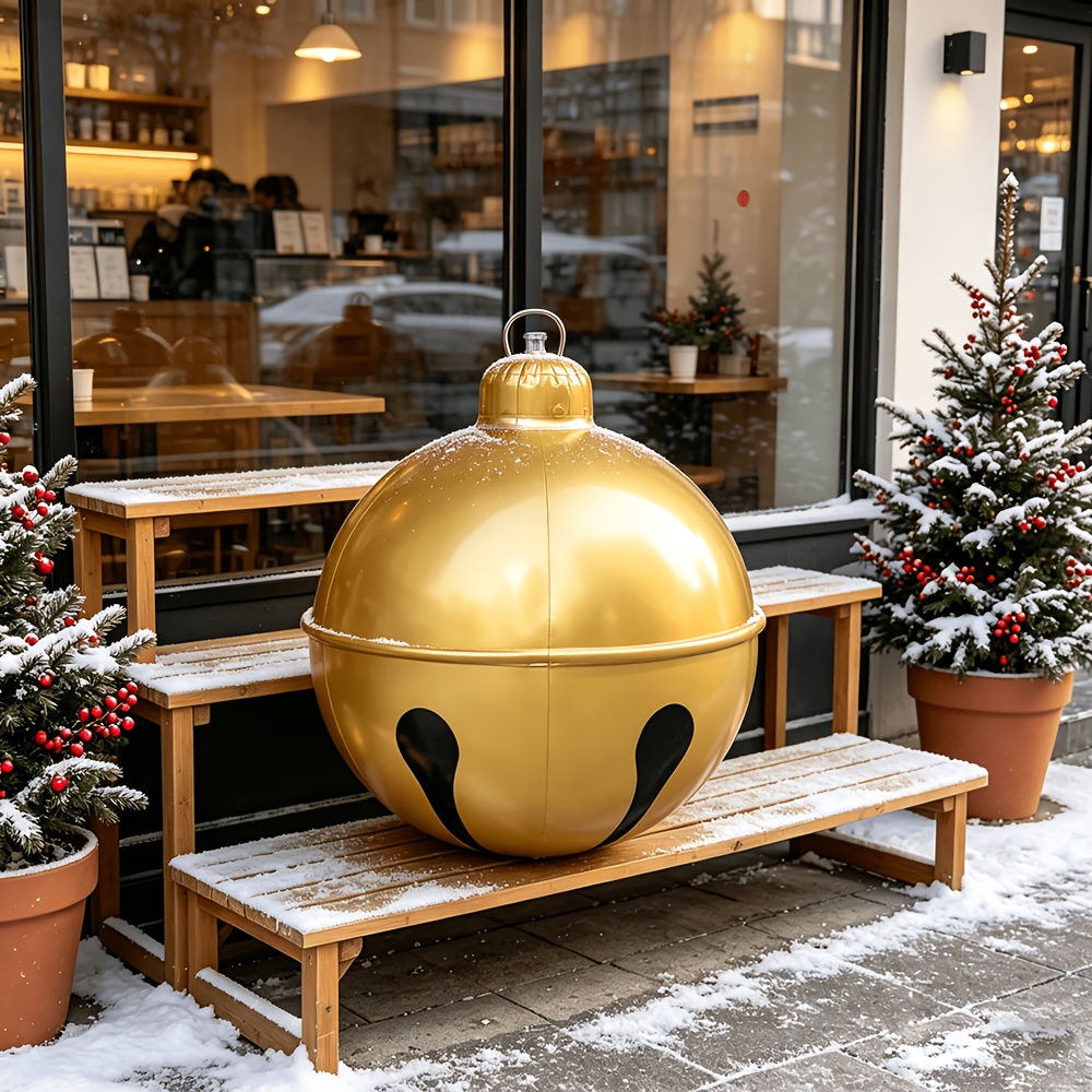 TEMU 1pc Giant Pvc Golden Bell-shaped Inflatable Party Decoration Ball, Christmas Inflatable Ornament Sphere, Outdoor Courtyard Holiday Scene Hanging