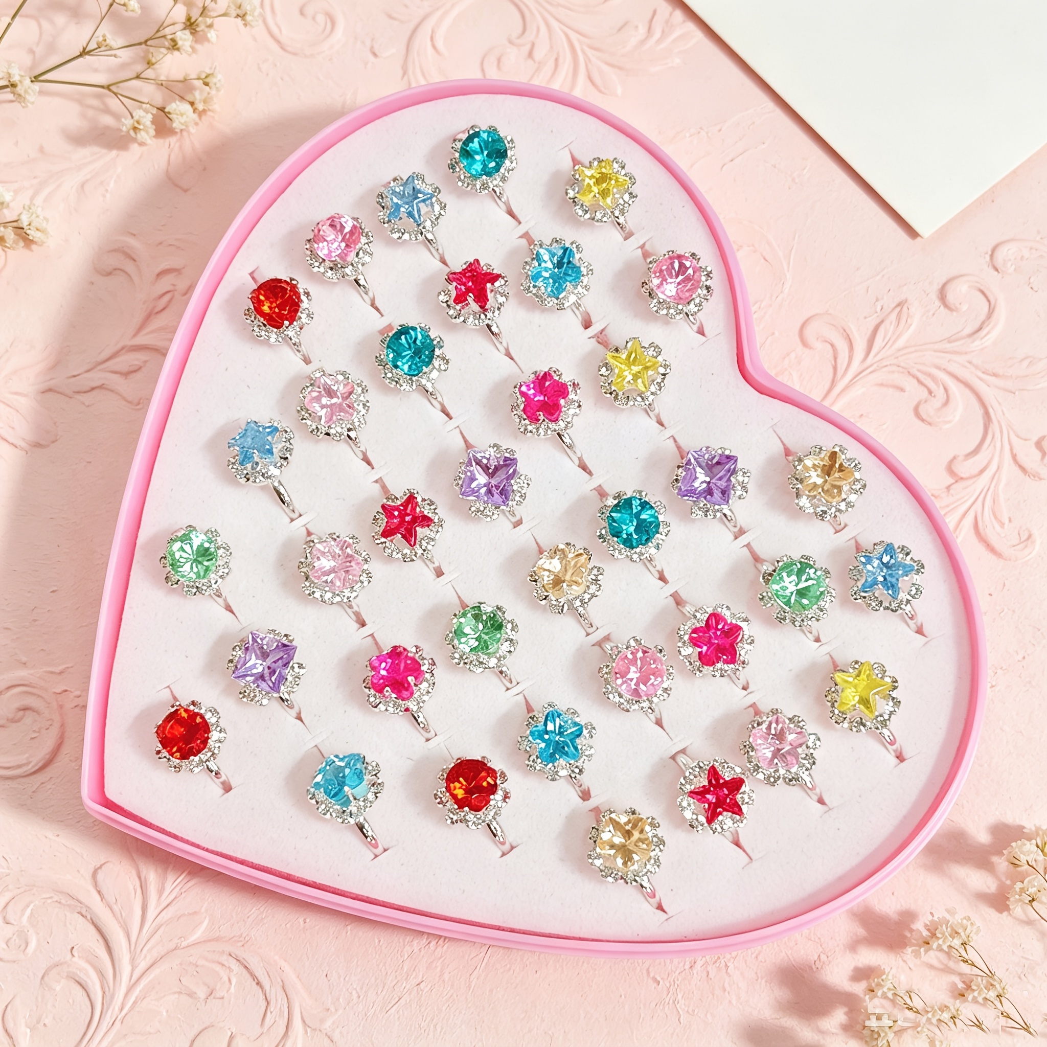 TEMU Princess Series 12pcs Multicolor Open Adjustable Unisex Style Rings Random Colors Sparkling Ring Set Affordable Easy Jewelry, Without Battery,