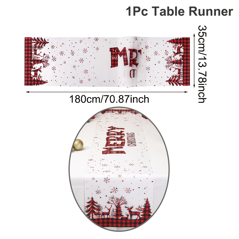 Image of 1pc Festive Christmas Tablecloth, 180x35cm Red Elk Xmas Tree Pattern Merry Christmas Tablecovers, Xmas Dining Party Table Decorations, Christmas Decorations For Home 2025, Decor, New Year 2026