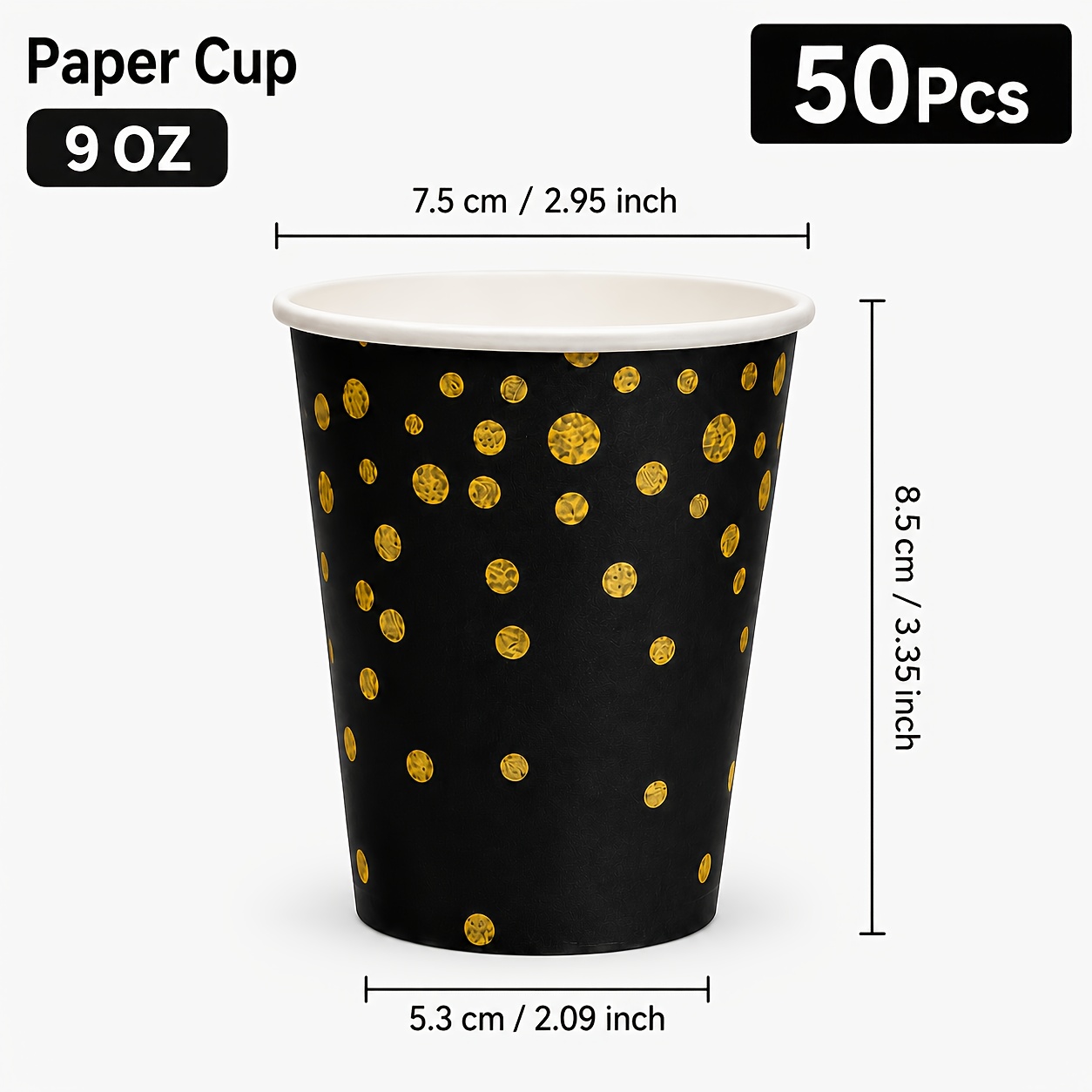 TEMU 50/80pcs 9oz Black Golden Polka Dot Paper Cups, Minimalist Premium 8.5cm Height Specification Large Capacity Thickened Heat-resistant Leak-proof