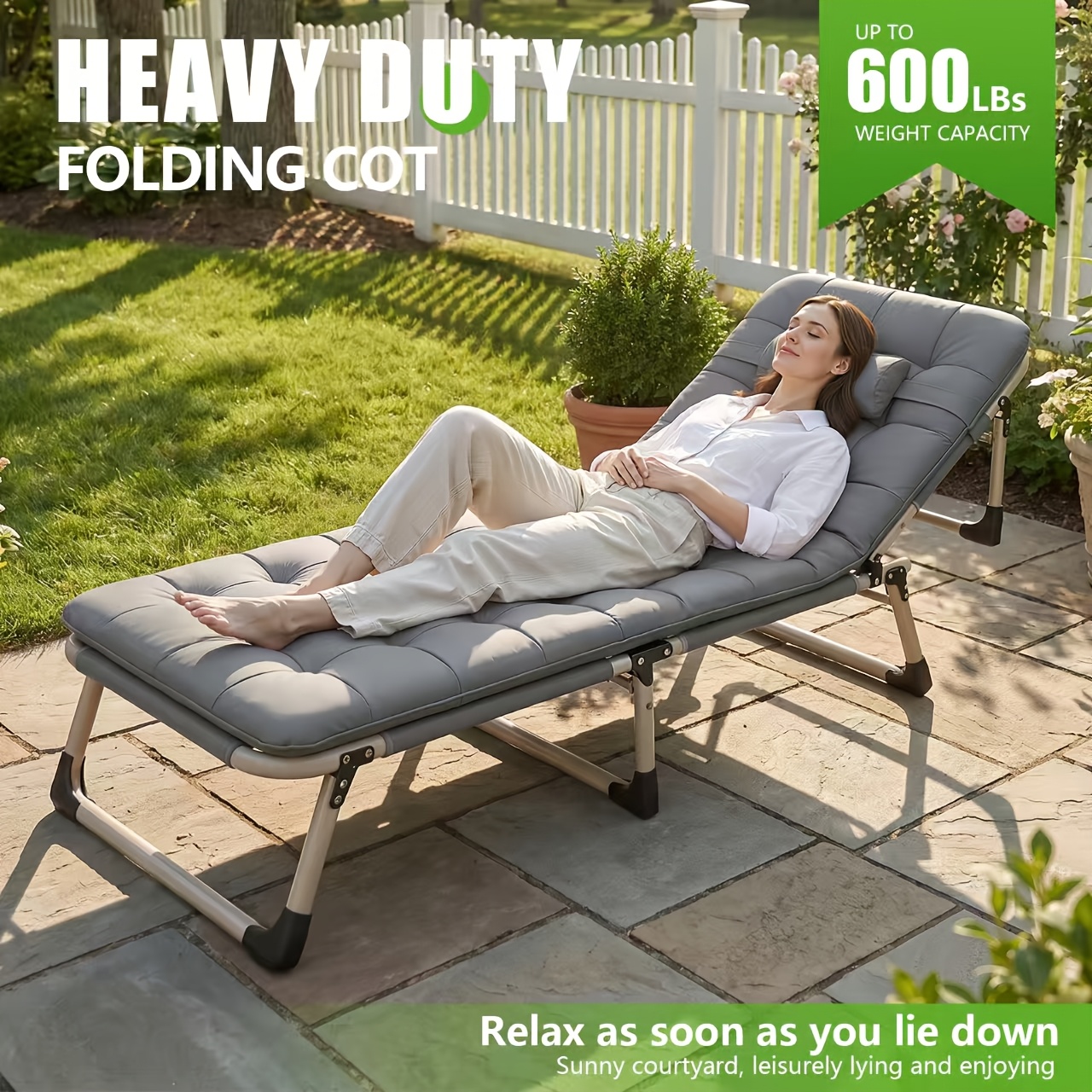 TEMU Folding Camping Bed For Backyard And Relaxation; 180 Cm Adjustable Folding Lounger, Perfect For Adults, Travel, The Beach, And Camping ; Easy To