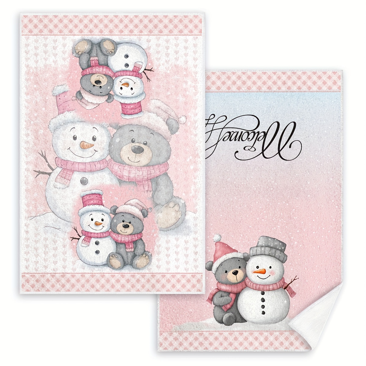 TEMU 2pcs Cute Teddy Bear Snowman, Christmas Towels, Printed Dish Towel, Kitchen Decoration, Christmas Decor, Dining Table Decor, Kitchen Supplies,