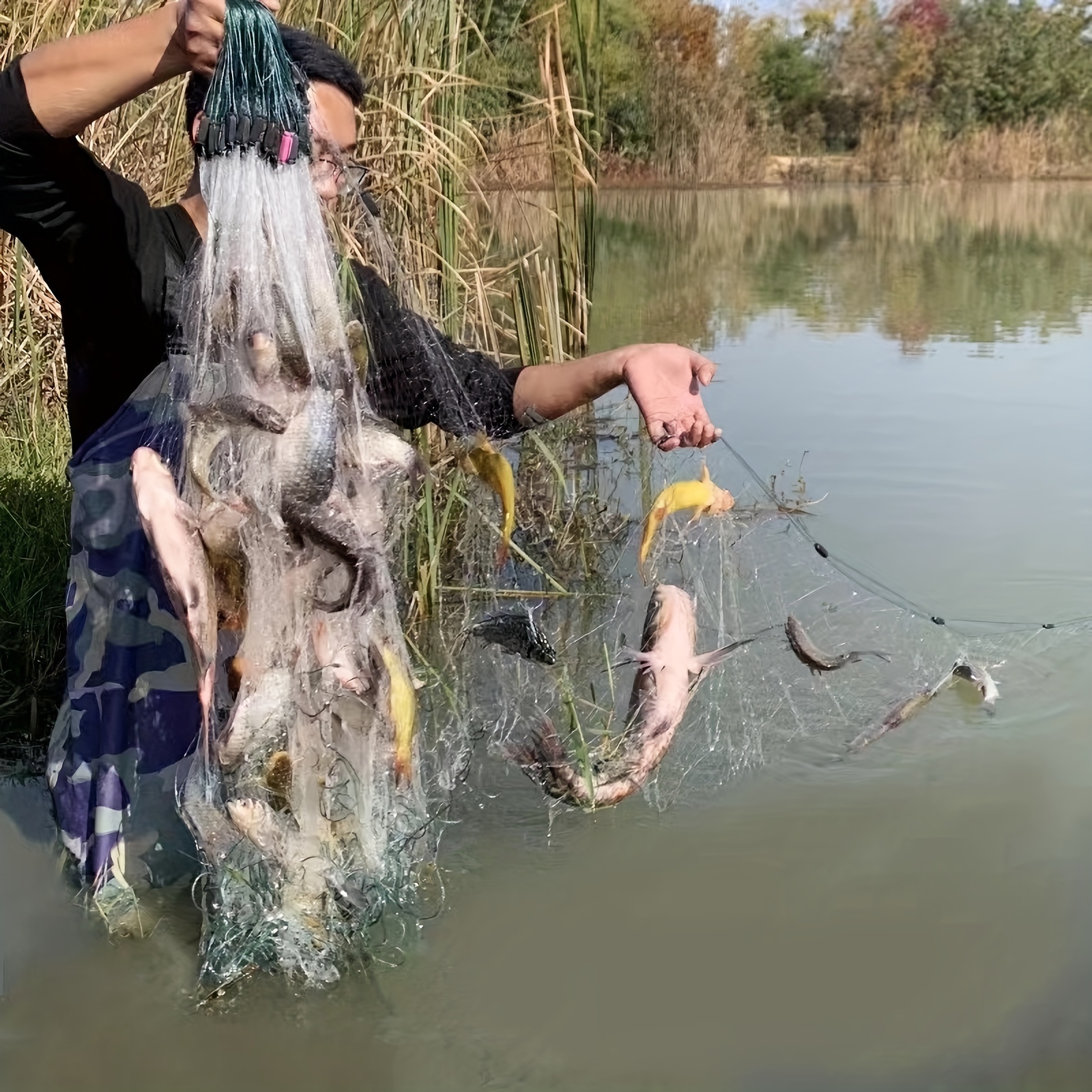 Yvleen Rubber Coated Floating Fishing Net Easy Fish Catch - Temu Australia