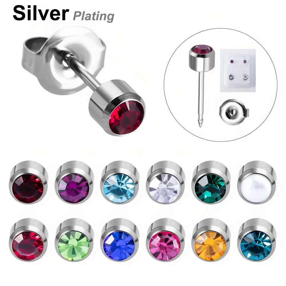 E-shop 12 Paar Gemischte/Klare Farben 316 Chirurgische Edelstahl Zirkonia Ohrringe Piercing Sets Werkzeuge Ohrpiercing Ohrringe Stecker Piercing Gun