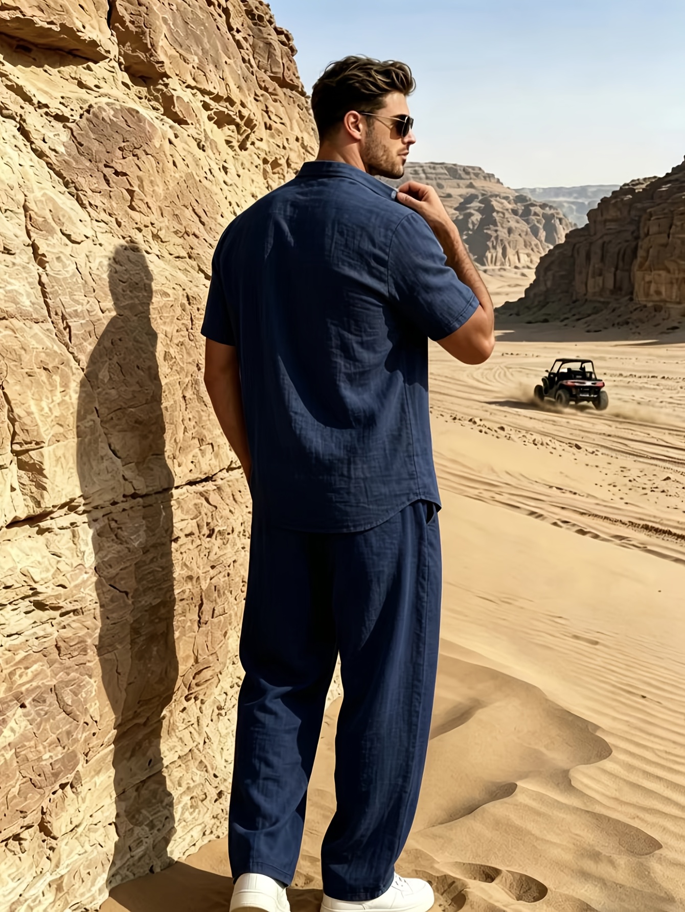 sommerliches herren leinenhemd und hosen set, lässiges offenes cardigan button-up kurzarmhemd mit tasche, atmungsaktives gewebtes leinenstoff,   für tägliche ausflüge und outdoor-aktivitäten, strand kurzarmhemd und hosen set, ideal als geschenk