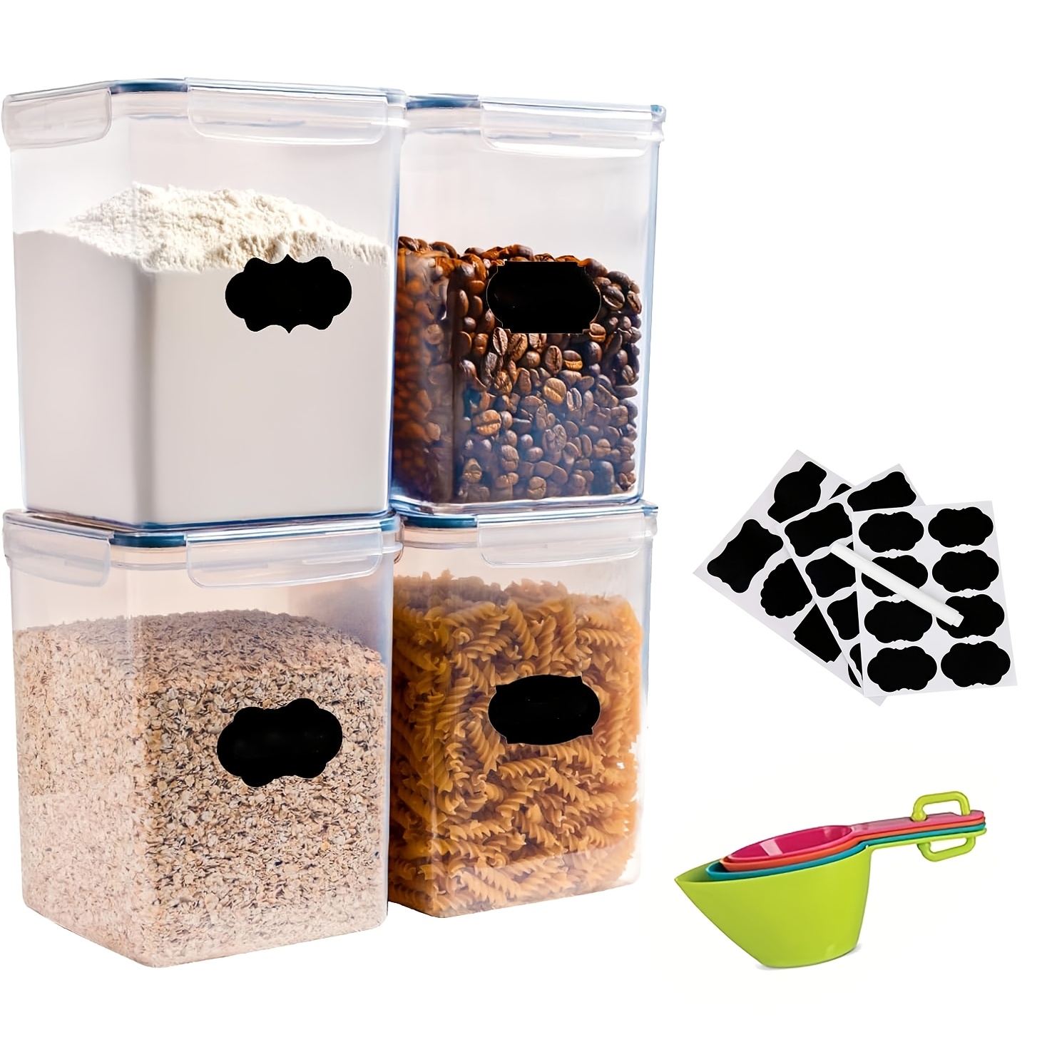TEMU 4 Pack 5.2l Airtight Food Storage Containers, Plastic Canisters For Flour, Rice, Baking Supply, Pasta & Cereal, Kitchen Pantry Organization With