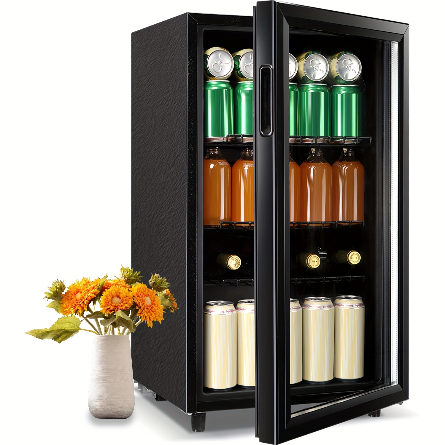 Mini Fridge Glass Door 125 Cans Beverage Refrigerator Small Cooler Clear Front Drinks Fridge For Soda Beer Bar Home Office With 7 Thermostat Led Lights