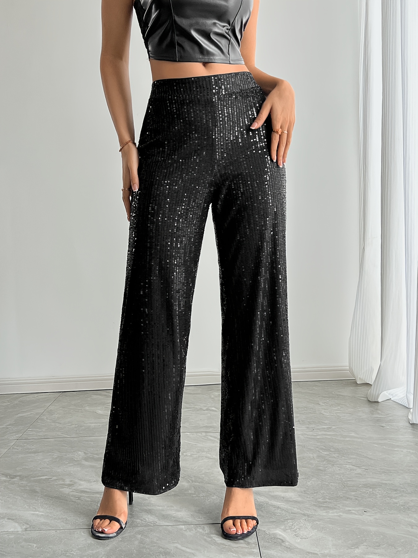 パンツ Sequinned Straight Leg Pants sequin pants women - United Kingdom